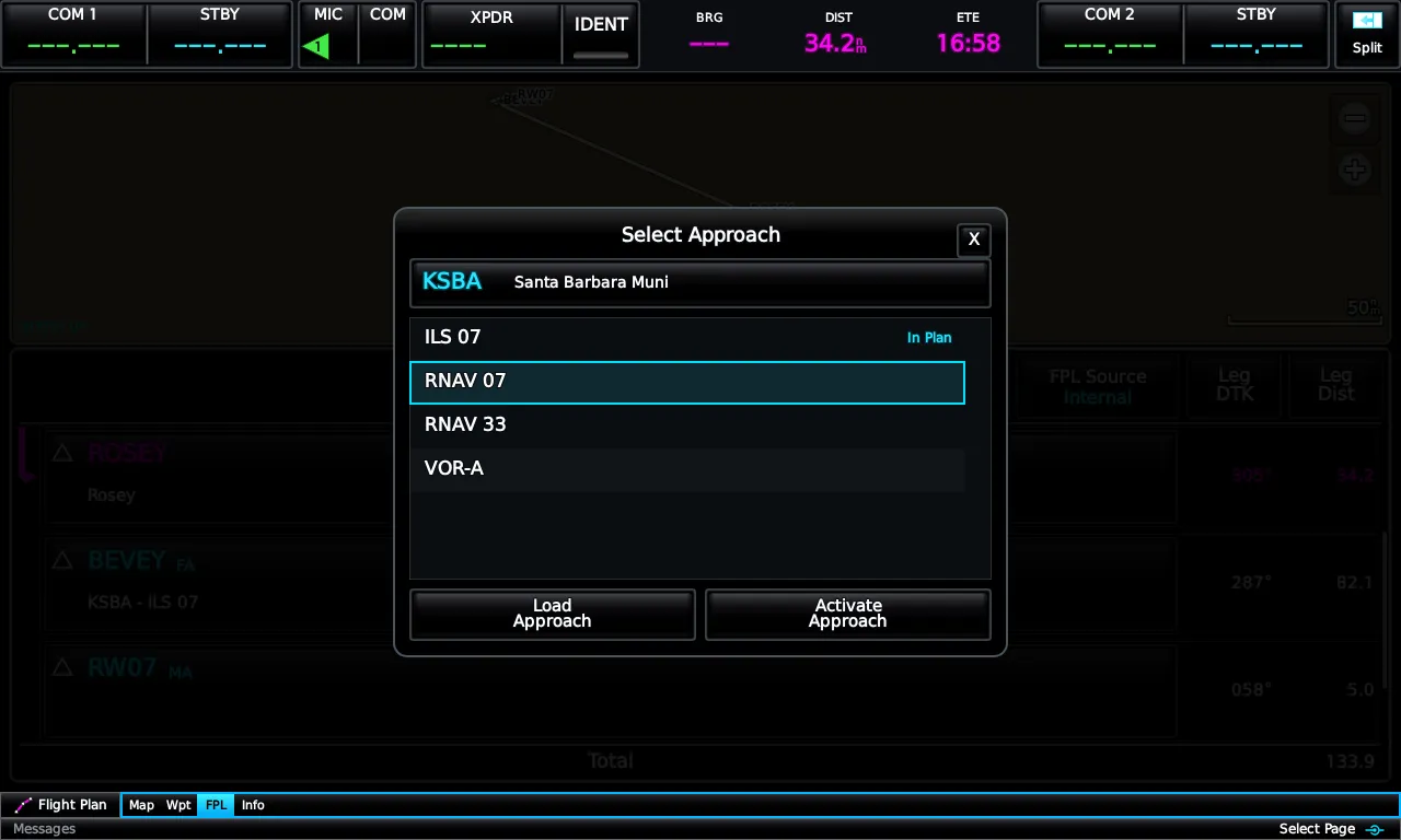 Approach selection window